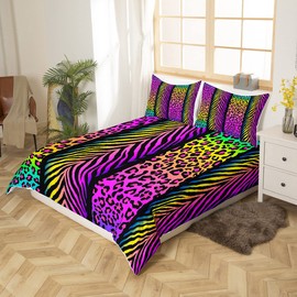 Feelyou Colorful Leopard Bedding Set Twin Size Kids Zebra Comforter Cover Set for Boys Teens Cheetah Duvet Cover Breathable Animal Print Bedspread Cover Room Decor Quilt Cover