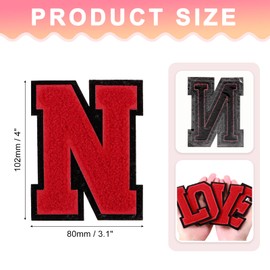 sourcing map Chenille Letter Patches, 4" Alphabet N Iron on Patches Decorative Repair Sew on Appliques for Repairing Clothing Jeans Shoes Hats DIY (Black Edge Red)