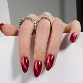 30 Uñas postizas almendradas medianas estilo ojo de gato con acabado brillante 3D, reutilizables, disponibles en 15 tamaños. Uñas postizas hechas a ma