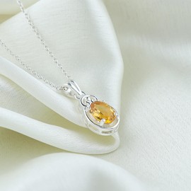 GEMKORA Real Citrine Crystal Pendant Necklace, Natural Gemstone, Birthstone Crystal, Healing Stone, Gift for Women Mom Her, Statement Jewellery, 925 Sterling Silver 18 inch