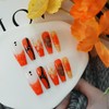 Tesytto Long Coffin Orange Press On Nails with 3D Floral