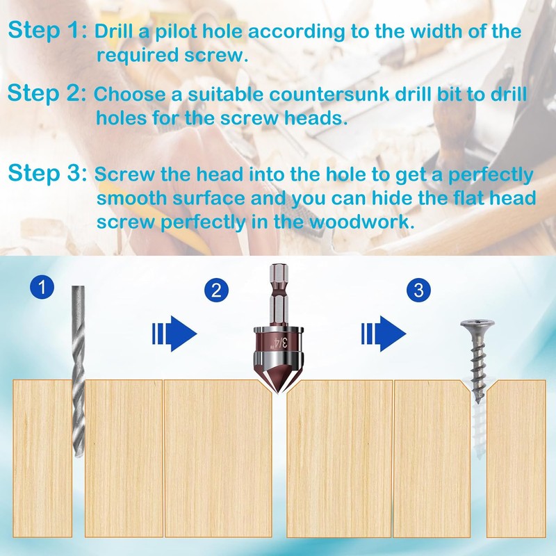 YUENTOEN 5 Pack Countersink Drill Bit Set for Metal, 1/4