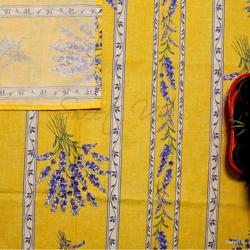 Royal Lavender Wipeable Tablecloth Spill Resistant Acryllic Coated, Floral Cotton