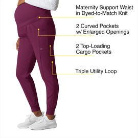 WonderWink Womens Maternity Jogger Medical Scrubs Pants, Wine, Large US