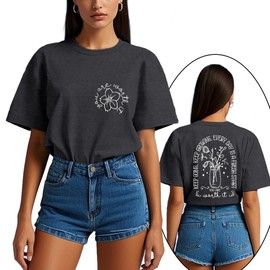 LuxLass Inspirational Shirts for Women You are Worth It T-Shirt Front Back Floral Tee Tops Grey