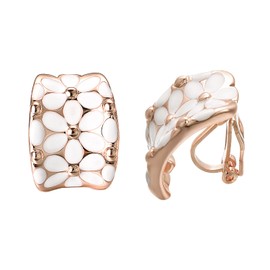 Vissen Flower Clip On Earrings Women Non Pierced Gold Plated Flower Earrings Clip Vintage White Jewellery Gifts for Women