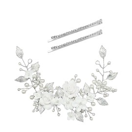 Blume Braut Hochzeit Haar Rebe Perle Stirnband,Kristall Stirnband, Blume Blatt Kopfschmuck,Perle Haarschmuck,Haarschmuck für Damen und Mädchen