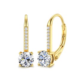 FIBO STEEL Moissanite Earrings for Women D Color Round Cut Earrings 18K White Gold S925 Sterling Silver Drop Dangle Earrings Hypoallergenic 1.0ct-2.0ct Leverback Gold 5mm