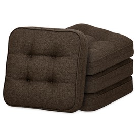 GOFORIT Chair Cushions Set of 4,Tufted Shredded Memory Foam Chair Pads, Non-Slip Seat Cushions with Removable Cover, 4 Pack,Brown