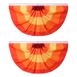 Remagr 2 Pcs Fall Bunting Thanksgiving Fan Flag, 3 Grommets Autumn Pleated Fan Banner for Outside House Yard Backdrop Supplies Indoor Outdoor Hanging Decorations (1.5 x 3 Ft)