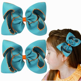 SALOCY Boutique Hair Bows Clips, 2 PCS 8 Inch (20CM) Grosgrain Ribbon Big Large Bows Alligator Clips for Girls Toddler Hair Accessories (Dark Green, Set-4)