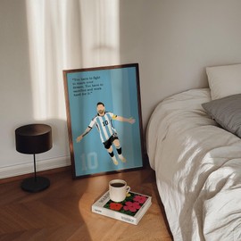 LOLUIS Motivational Soccer Superstar Hand-Drawn Artwork Sport Quote Wall Art Decorations (Custom Frame Type, Soccer Player 2)