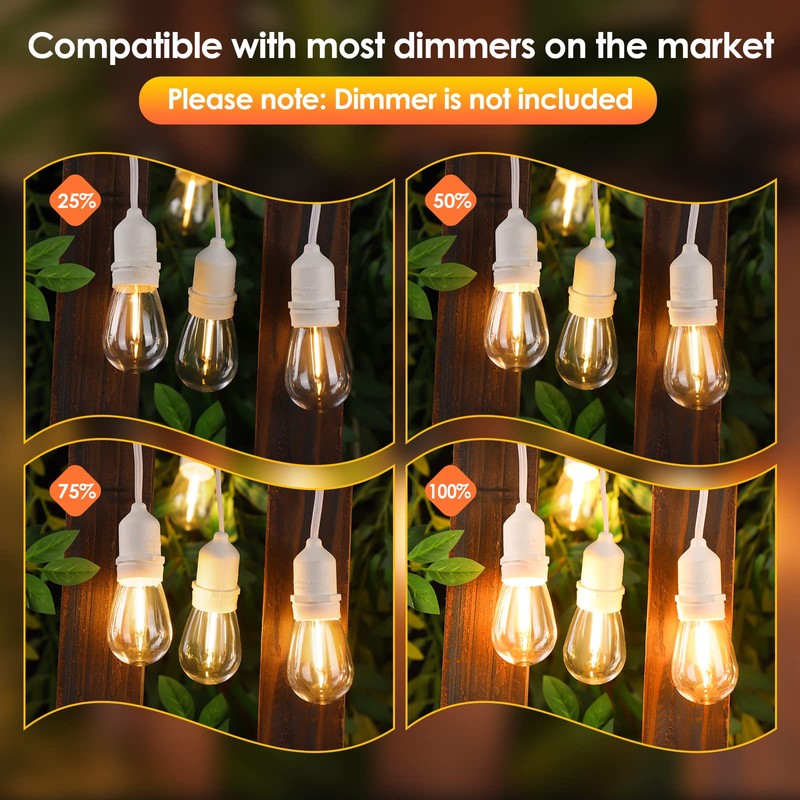 Mlambert 96FT LED Outdoor String Lights, Dimmable Waterproof Patio Lights
