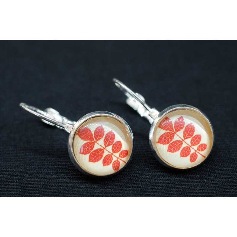 Miniblings Red Leaves Earrings Cabochon Autumn Leaf Silver Red Handmade