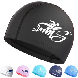 LENGLAGE Gorro De Natación para Mujeres Y Hombre, Gorras De Natacion para Cabello Largo, Gorras para Nadar para Adulto, Elásticos PU Gorro De Natación Impermeable de Antideslizante (Negro)