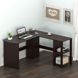 SHW 51 x 51 Inches L-Shaped Home Office Wood Corner Desk wtih Storage, Espresso