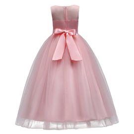 Little Big Girls’Tulle Retro Vintage Dresses Flower Lace Pageant Party Wedding Bridesmaid Floor Length Dance Evening Gowns Pink 14-15 Years
