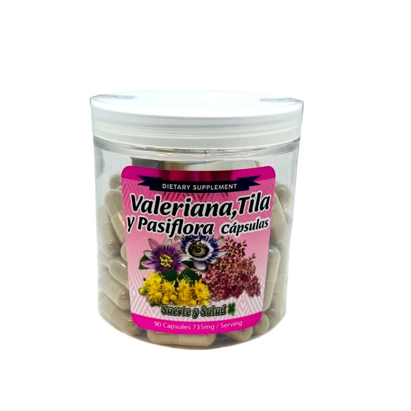 Suerte Y Salud Valeriana, Tila Y Pasiflora 90 Capsulas 735mg 100% Natural