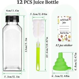 Plastic Juice Bottles with Caps 12 pcs- 8oz Reusable Juice Containers with Tamper Proof Lids Black- Clear Juice Bottles for Juicing Milk Smoothie Drinking and Other Beverages Christmas Gifts