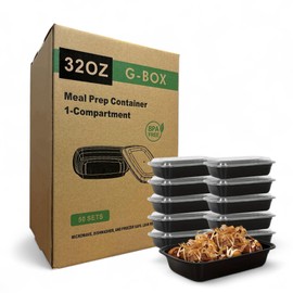 G-BOX Meal Prep Containers with Lids - 32 OZ | 50 Pack | [Meal Prep, Soup, Salad, Candy, Stackable, BPA-Free, Leak Resistant, Reusable, Dishwasher Safe, Microwave Safe, Freezer Safe] (50)