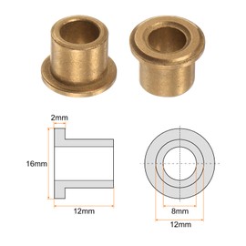 QUARKZMAN Flange Bearing Sleeve 8 mm Bore 12 mm OD 12 mm Length 2 mm Flange Thickness Bronze Bushing Self-Lubricating Sliding Bushing Sleeve for Industrial Systems Pack of 8
