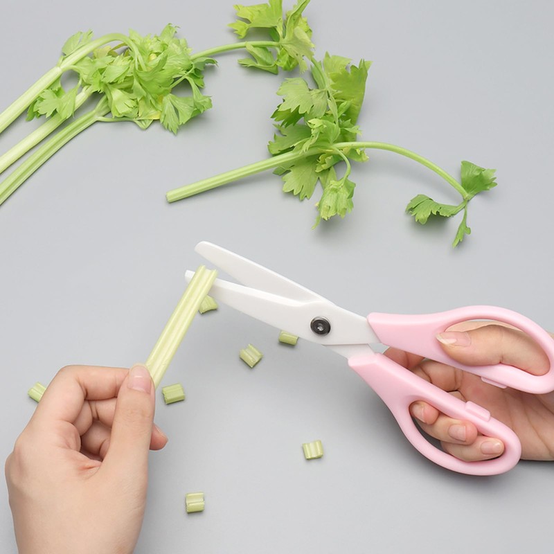 NatSumeBasics Ceramic Scissors Pink Kitchen Scissors Shears 8" White Ceramic