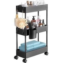 Pipishell Pipishell Slim Storage Cart with Wheels, Bathroom Cart Organizer Bathroom Storage Small, Rolling Cart for Bathroom, Laundry Room, Kitchen, Narrow Space, Black PIUC04