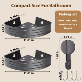BREIS Corner Shower Caddy, 2 Pack Bathroom Corner Shelves, Suction Cup Shower Organizers, Wall Mounted Storage Rack for Kitchen Livingroom, Bathroom Decor Accessories, Apartment & RV Essentials (Gray)