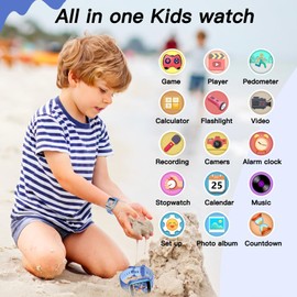 Butele Kids Games Smartwatch MP3 Player Music Watch, Kids Smart Watch with 16 Games, Flashlight,Alarm Clock, Video Camera, Educational Toys Kids Watch Birthday Gift for Boys Girls 4-16 (Blue)