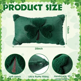 12 x 20 Inch St Patricks Day Pillow Cover St Patricks Day Irish Decoration White Shamrock Soft Plush Faux Fur Pillowcase 3D Clover Plush Pillowcase for Holiday Bedroom Sofa Home Office