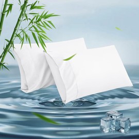 King Pillowcases, Cooling Viscose from Bamboo Pillow Covers with Envelope Closure, Soft Moisture-Wicking for Hot Sleepers, Hair and Skin-Friendly, White, 2 Pack