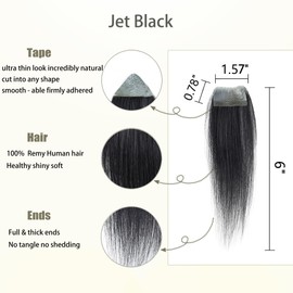 Meiverah scar human hair replacement Accidental burns without hair for men women Hairline Loss Straight Tape in Replacement Toupee (Jet Black, 0.78"x1.5")