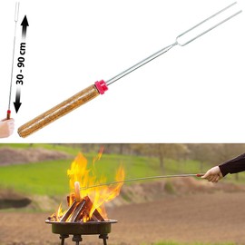 infactory Barbecue Fork: Telescopic Barbecue Skewer & Fork with Wooden Handle, Extendible from 30-90 cm (Telescope Wanderer Grill Stick, Extendable Grill Stick)