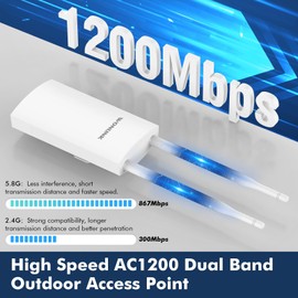 WONLINK Outdoor WiFi Extender High Power Wireless Outdoor Access Point with PoE, 1200Mbps Dual Band 5G 2.4G Outdoor WiFi Booster WiFi Range Extender Long Range WiFi Repeater, Gigabit Port, Waterproof
