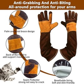 Vomurra Animal Handling Gloves Bite Proof,23.6Inch Leather Welding Gloves,Multipurpose Puncture Proof Gloves for Grabbing Reptile,Grooming Bite Proof Gloves for Cat Dog Bird Falcon Livestock Snake