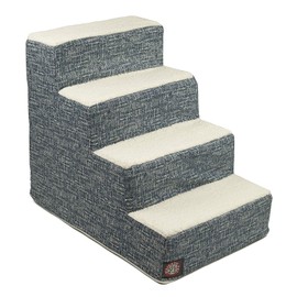 Majestic Pet 4 Step Portable Dog Stairs for Small Dogs to get on Bed Supports 250 lbs or Less–Dog Steps for High Bed with Machine Washable Cover–Pet Stairs for Cats Palette Heathered Navy Blue Denim