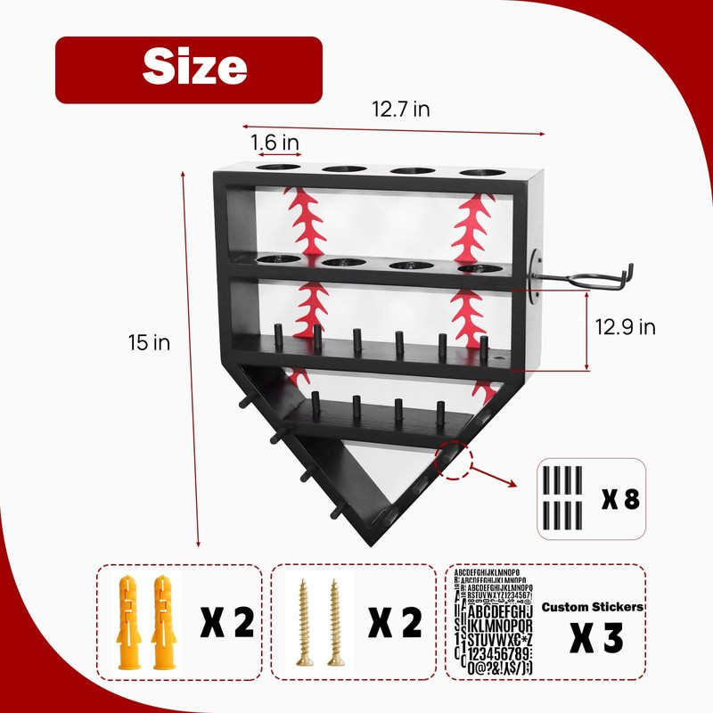 Gavinjiao Wooden Baseball Ring Holder, Baseball Display Case with Bat