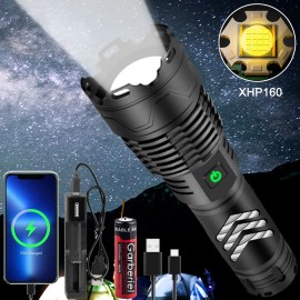 Garberiel Super Bright 900000Lumens XHP160 LED Flashlight Rechargeable Powerful Zoom Light