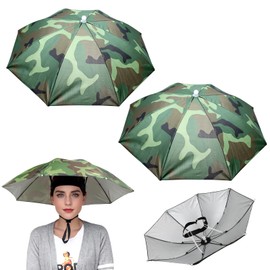 NATUCE Umbrella Hat, 2 Pieces Camouflage Fishing Hat with Elastic Band, Foldable Umbrella Cap, Sun Protection, Portable for Fishing, Golf, Gardening, Travel, Outdoor, camouflage
