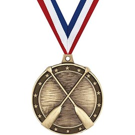 Rowing Crossed Oars Gold Medal, 2" Rowing Crossed Oars Medal Award with Ribbon