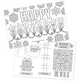 Holiday Themed Coloring Activity Placemats / 12 Christmas Coloring Sheets / 11" x 17" Kids Winter Drawing Paper/Happy Holidays Disposable Placemats/Made in The USA