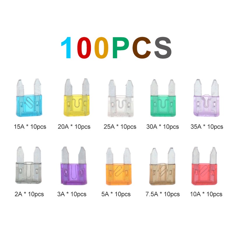 100pcs Mini Car Fuse Kit Color Coded for Ten Amps