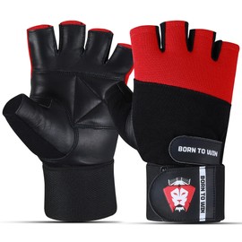 BORN TO WIN Gym Gloves for Men & Women Leather Weight Lifting Gloves with Wrist Support & Non-Slip Grip Padded Palm Protection Breathable Workout Gloves for Training Fitness Powerlifting & Pull-Ups