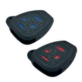 WEIBISS 2Pcs Silicone Key Fob Cover Protector Keyless Jacket Remote Holder for Chrysler 200 300 PT Cruiser Dodge Charger Magnum Durango Jeep Grand Cherokee Commander Liberty, Red+Blue Buttons