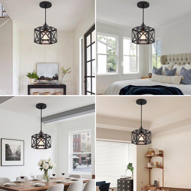 CAFULAM Farmhouse Pendant Light Fixture, Black Pendant Lights for Kitchen