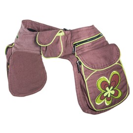 Kunst und Magie Double Bum Bag Sidebag Belt Bag Festival Bag, Brown/lemon