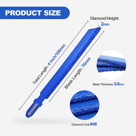 HIGHDRIL Diamond Jigsaw Blade 100 mm - Pack of 5 for Straight or Curved Cuts Marble Wood Plastic Fibreglass with T Shank