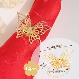 12 Packs Butterfly Napkin Rings, Golden Butterfly Napkin Holder, Metal Napkin Rings, Napkin Rings, Bulk Delicate Napkin Circles, Dining Table Decor for Wedding, Birthday