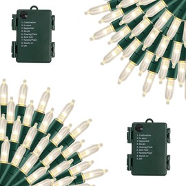 2 Pack Battery Operated Christmas Lights, Total 100LED 32FT Christmas Lights Outdoor, Waterproof Mini String Tree Lights with 8 Modes, Decorations for Indoor Patio Garden Party Decor (Warm White)