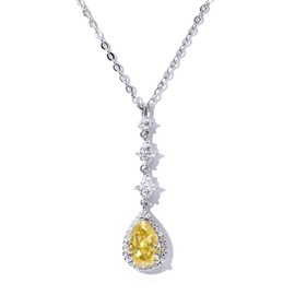 TIANYU GEMS 2CT Yellow Moissanite Pendant Neclaces for Women Sterling Silver 18K Yellow Gold Plated Yellow Pear Moissanite Diamond Neclace 15-18 in (Yellow Moissanite, White Gold Plated)